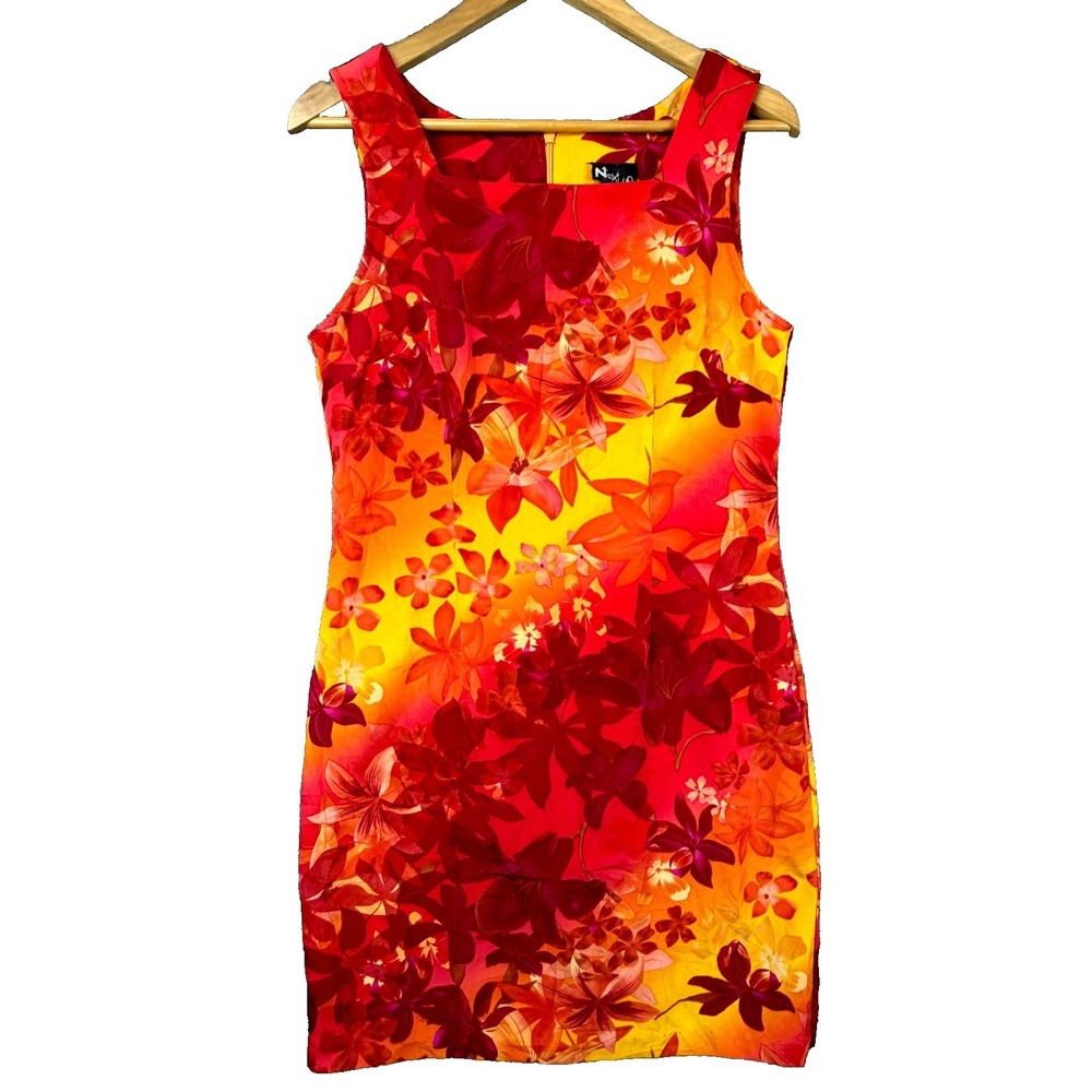 Vintage Next Up Sheath Dress Womens S Red Orange Tropical Hawaiian Resort Wear
